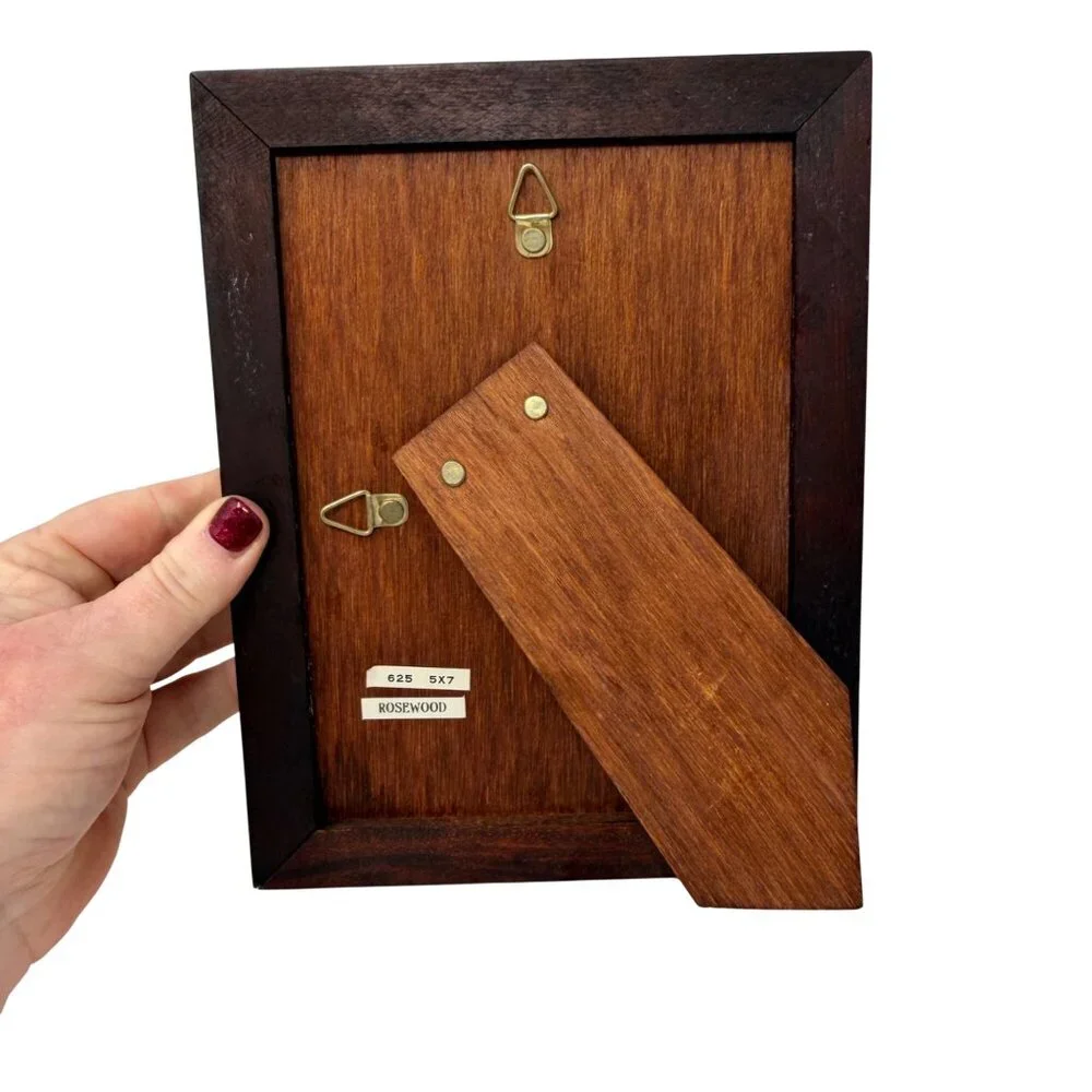 Vintage Rosewood Nautical Picture Frame Brass Sailboat 5x7